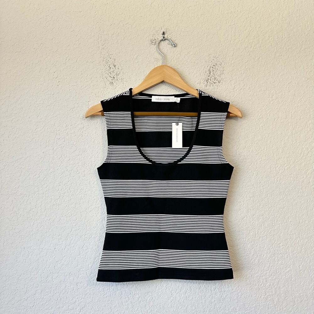 BISHOP + YOUNG ANTHROPOLOGIE Tank Top Black Pique Striped Summer NWT